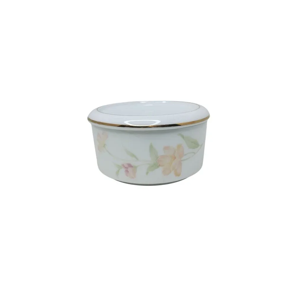 Vintage Japan Made Fine China Floral Round Music Jewelry Box With Lid 